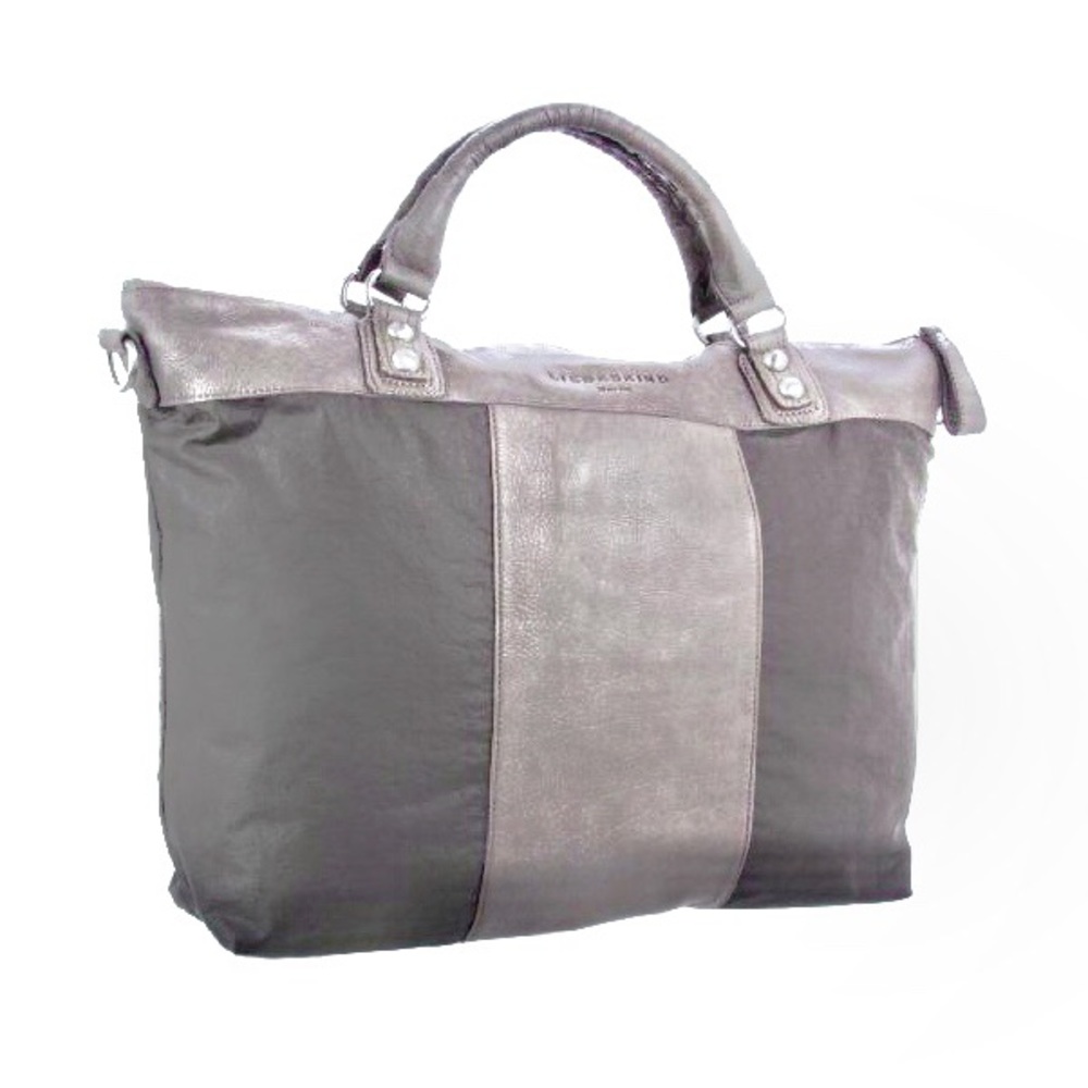 LIEBESKIND Bailey Grey Leather Canvas Large Zip Satchel Bag